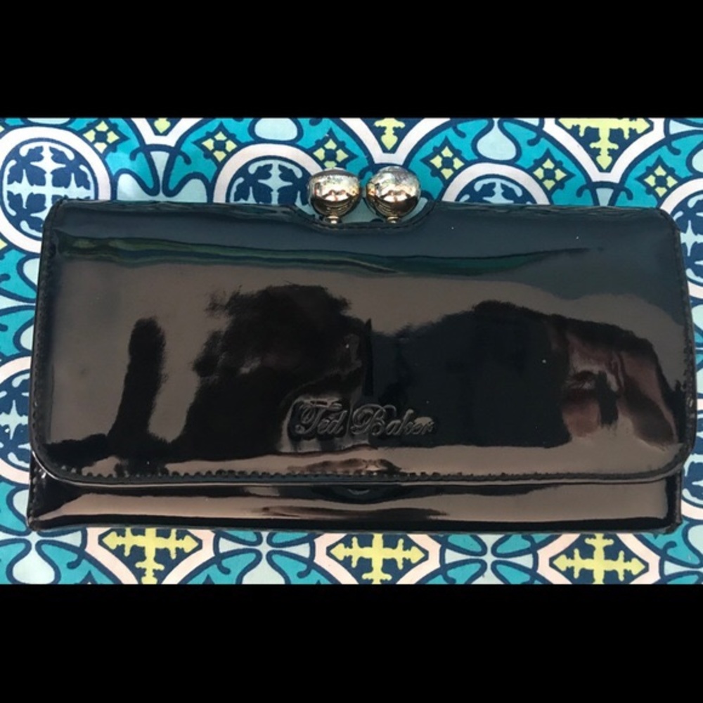 Ted Baker Black Patent Leather Popper Wallet
